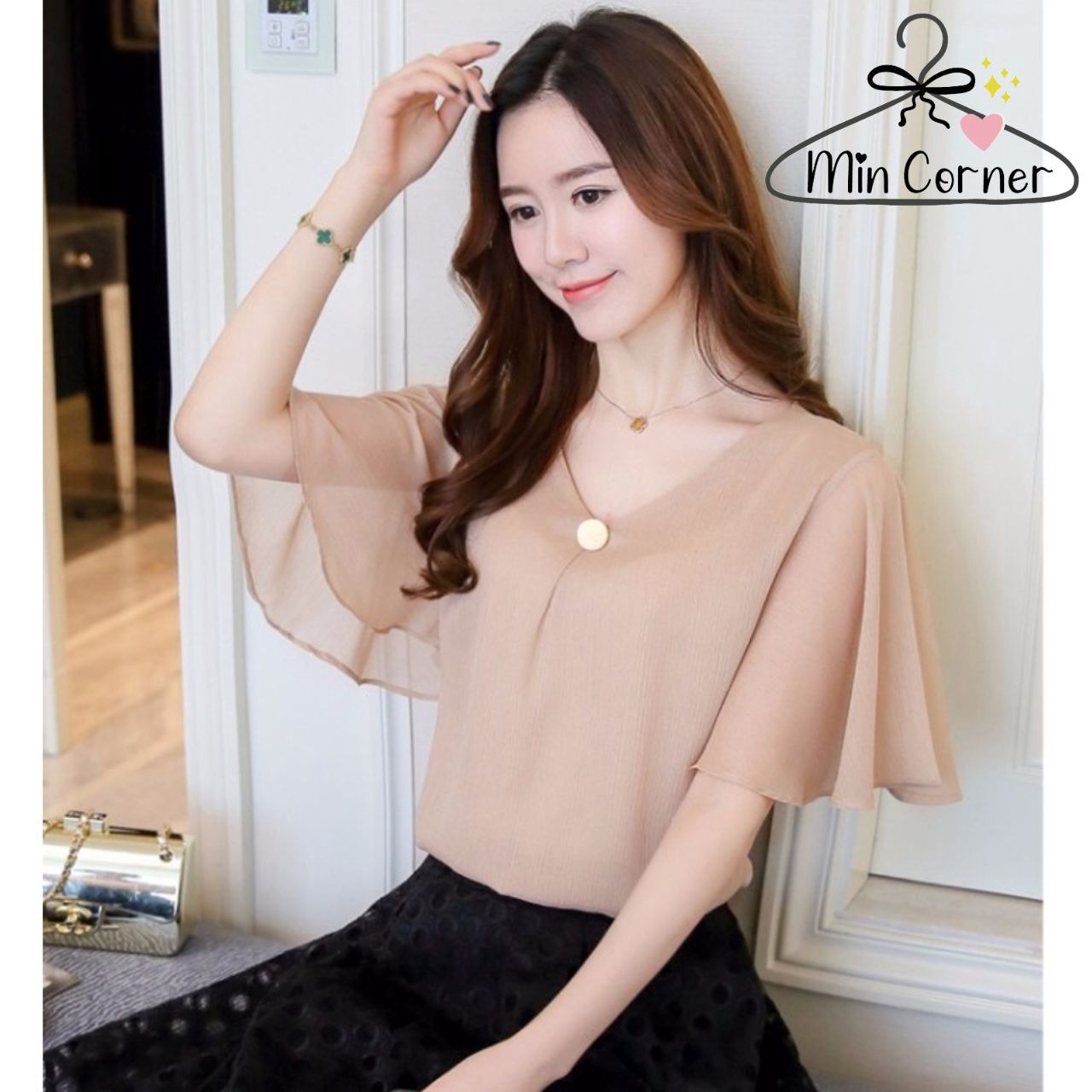 áo Sơ Mi Nữ Tay Cánh Dơi Phối 1 Nút Tròn Ms61 – Min Corner