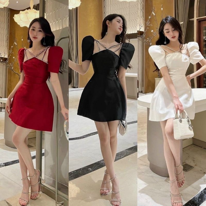 đầm Dự Tiệc Chéo Cổ đính đá Cao Cấp – Vanass