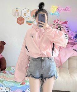 áo Khoác Dù Ngoại Croptop Lửng 2 Lớp Dây Rút Tay Cánh Dơi Kiểu Bomber