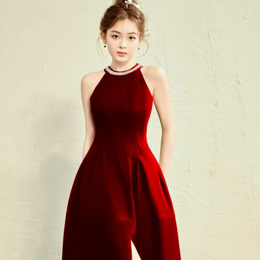 đầm Cổ Yếm Dáng Dài Chất Cotton Lạnh Phối Kim Sa T650 – Lisa