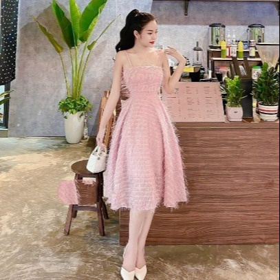 đầm Nữ Chất Lông Vũ 2 Dây Có Mút Ngực Dáng Xòe Siêu Xinh T584 – Lisa