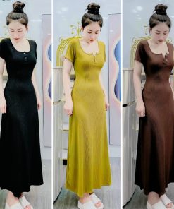 đầm Nữ ôm Body Tay Ngắn Dáng Dài Xòe Chất Thun Gân Dd670 – Nana House