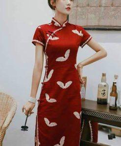đầm Sườn Xám Nút Mây ôm Body Thun Dẻo In 3d T344 – Lisa
