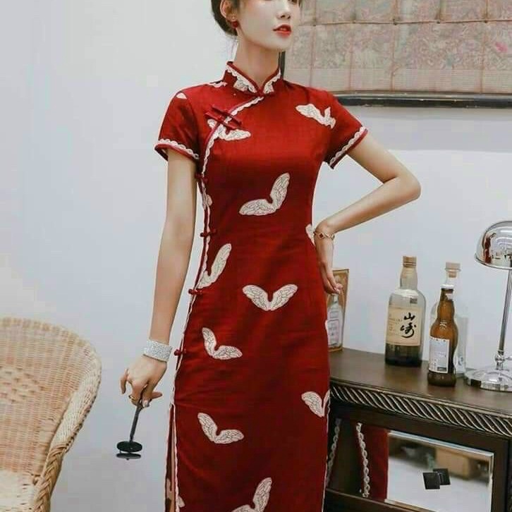 đầm Sườn Xám Nút Mây ôm Body Thun Dẻo In 3d T344 – Lisa