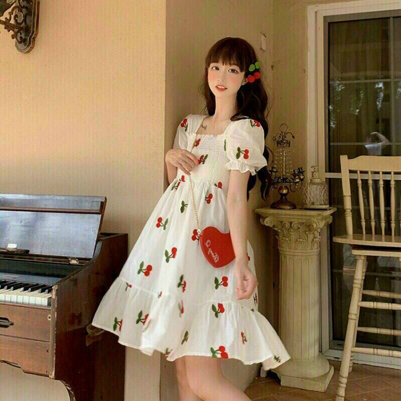đầm Babydoll Cherry Màu Trắng V57 – Cloudy Dress