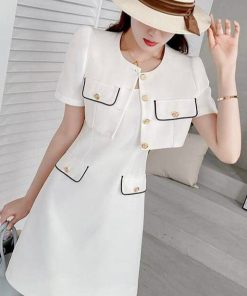 đầm Viền Túi Kèm áo Khoát Cài Nút Thật V189 – Cloudy Dress
