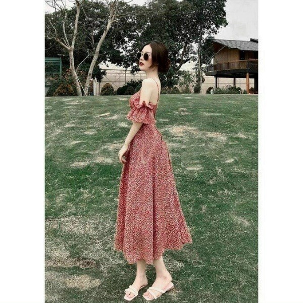 đầm Hoa Trễ Vai Dáng Dài Xòe đi Tiệc M289 – Lisa