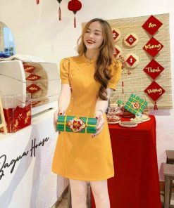 đầm Cổ Tàu Tay Phồng Dáng Chữ A đóng Cườm V240 – Lisa