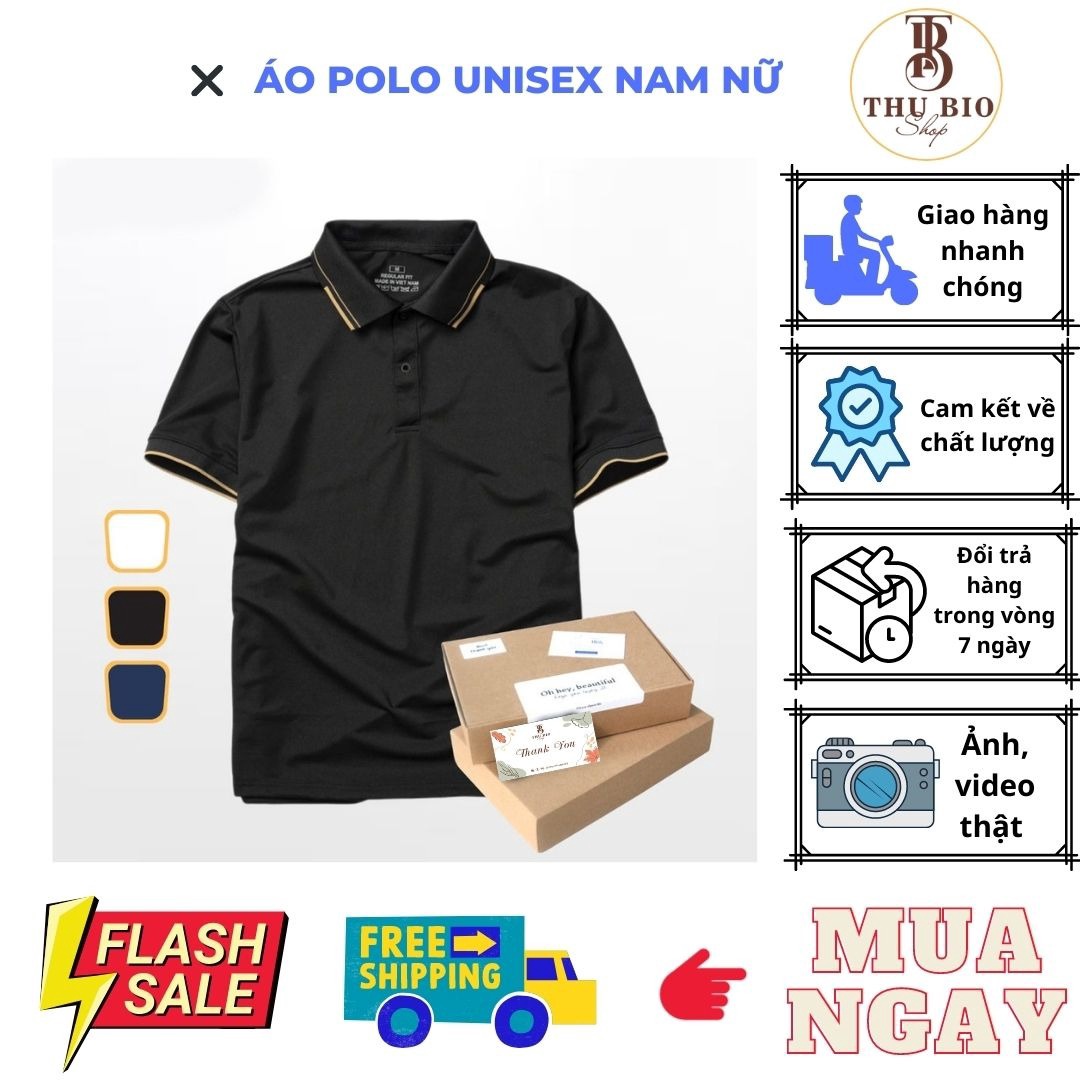 áo Polo Unisex Nam Nữ Viền Cổ Tay áo Chất Cotton Khô 3158