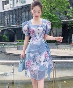 đầm Lụa Hoa ôm Eo Tôn Dáng V349 – Haka Mây