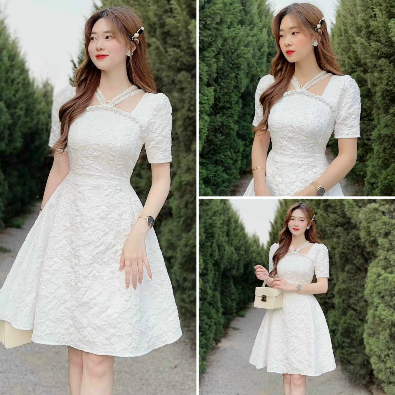 đầm Xốp Trắng Nữ đính Ngọc Trai Form Xòe Dd310 – Nana House