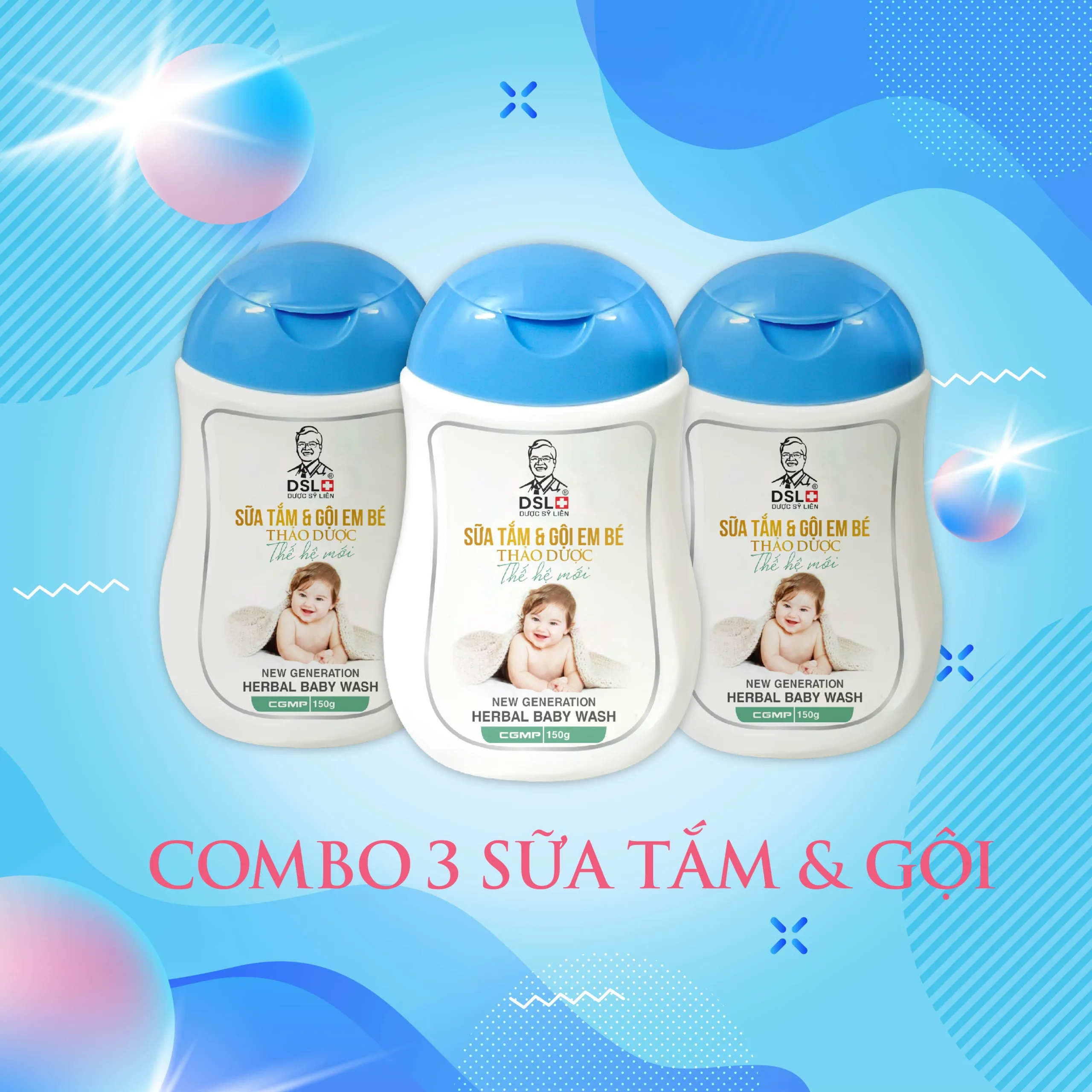 Combo 3 Chai Sữa Tắm & Gội Em Bé Thảo Dược Thế Hệ Mới 150g – Dsl