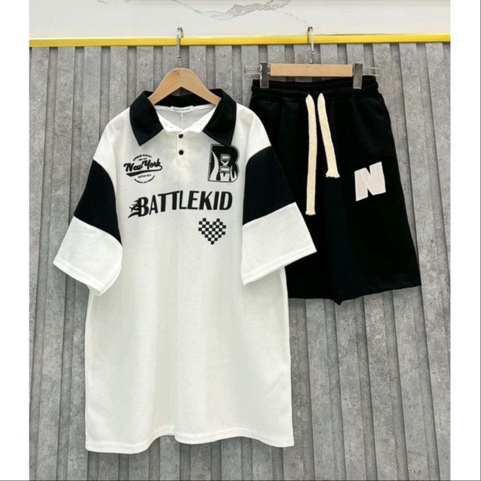 Bộ Nữ, Set Battlekid + Quần đùi Chữ N Chất Liệu Cá Sấu Cao Cấp