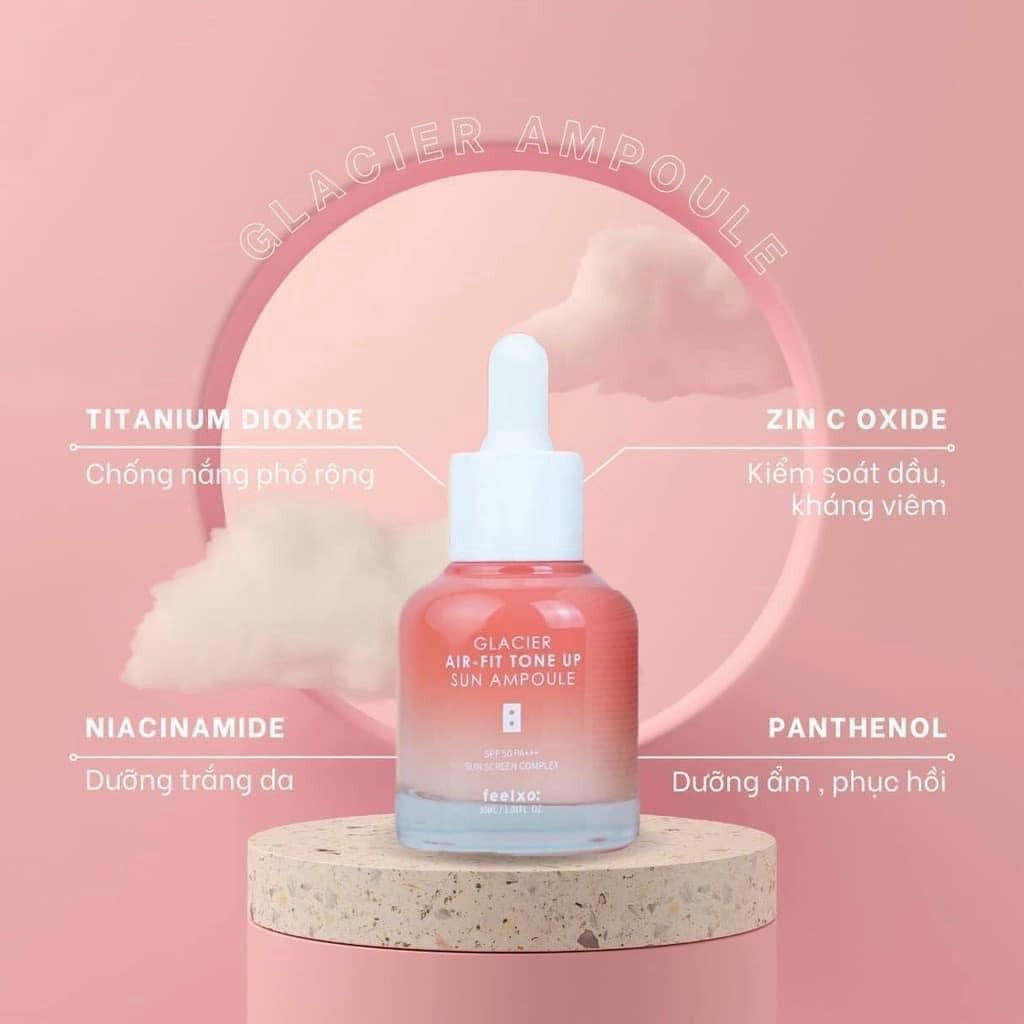 Tinh Chất Chống Nắng Dưỡng Trắng Nâng Tone Feelxo Glacier Air- Fit Tone Up Sun Ampoule Spf50+/pa+++ 30ml – Pink Tone Up