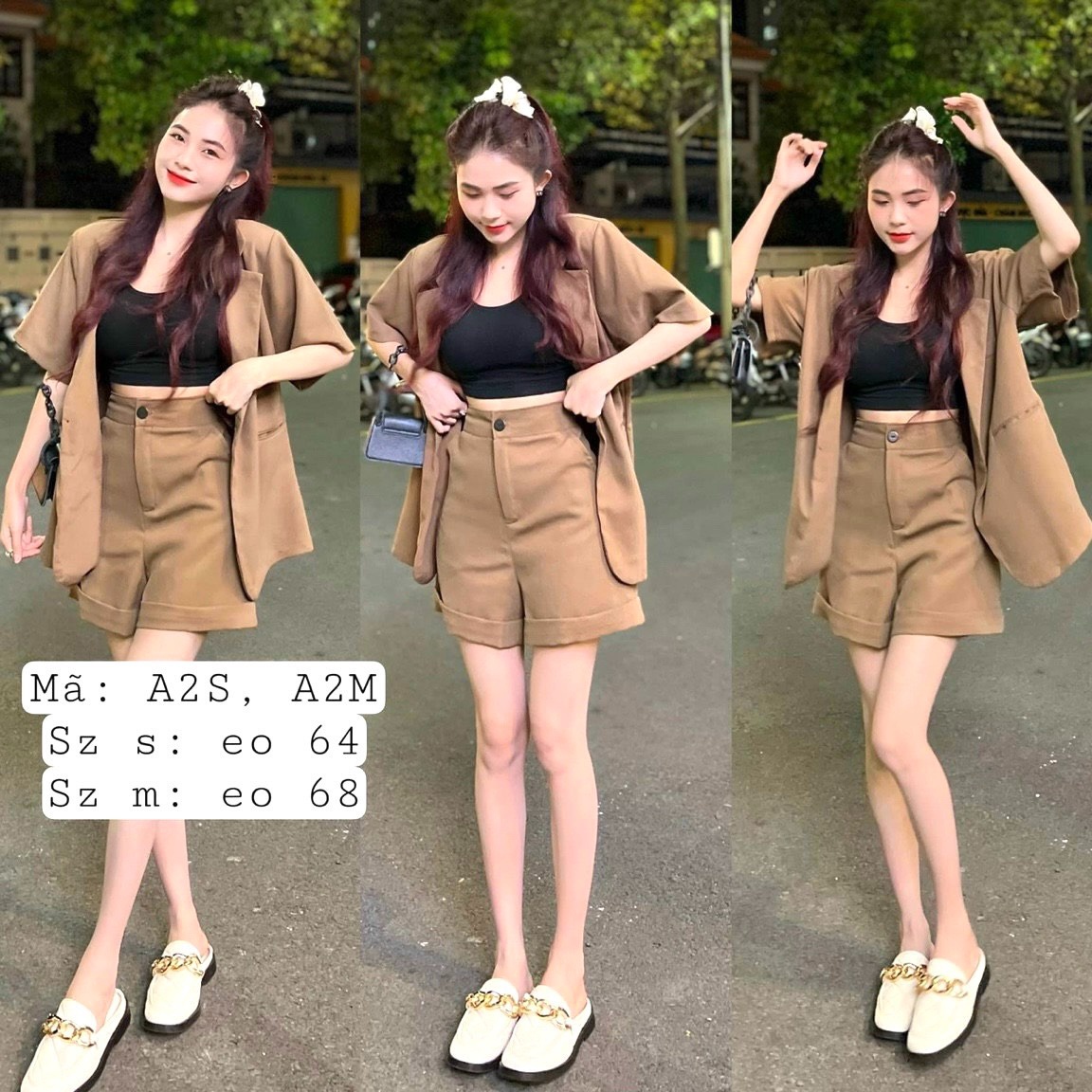 Set Bộ Vest Nữ Blazer Ngắn Tay Mix Quần ống Rộng Cùng Tone Dd515 – Nana House