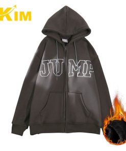 áo Khoác Nỉ Ngoại Unisex Dây Kéo Có Nón Chất Dày Dặn Chữ Jump – Kim
