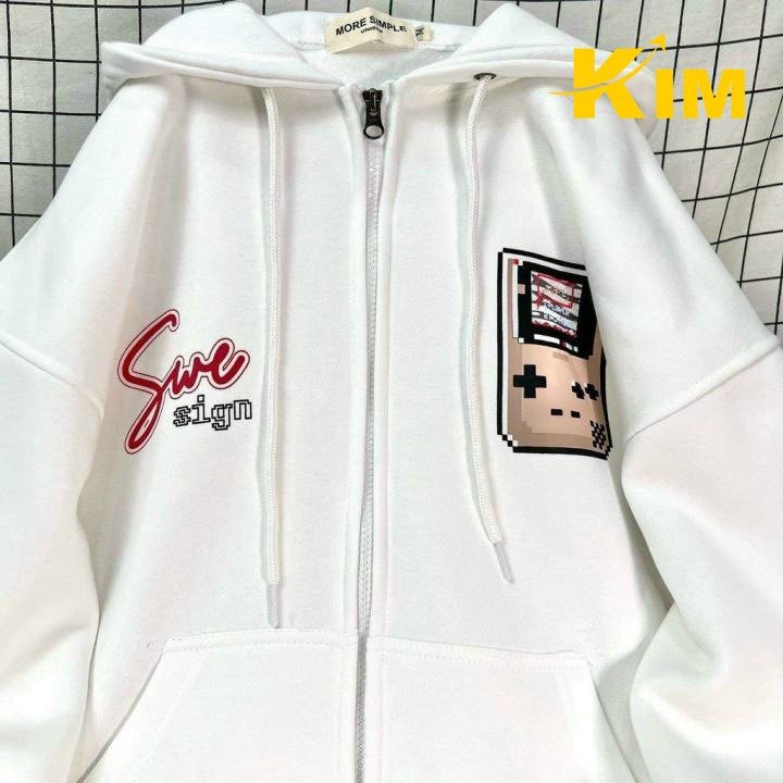 áo Khoác Nỉ Ngoại Unisex Dây Kéo Có Nón In Chữ Swe – Kim