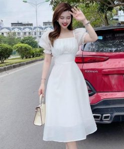 đầm Nữ Cổ Vuông Tay Phồng Dáng Xòe Dài Chất Voan Chinfon M470 – Aine