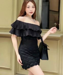 đầm Nữ ôm Body Xốp Phồng Cúp Ngực Phối Bèo Dập Ly Có Mút Ngực T552 – Aine