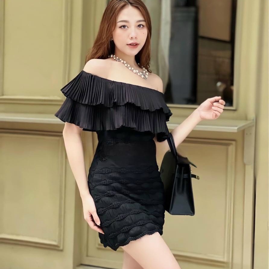 đầm Nữ ôm Body Xốp Phồng Cúp Ngực Phối Bèo Dập Ly Có Mút Ngực T552 – Aine
