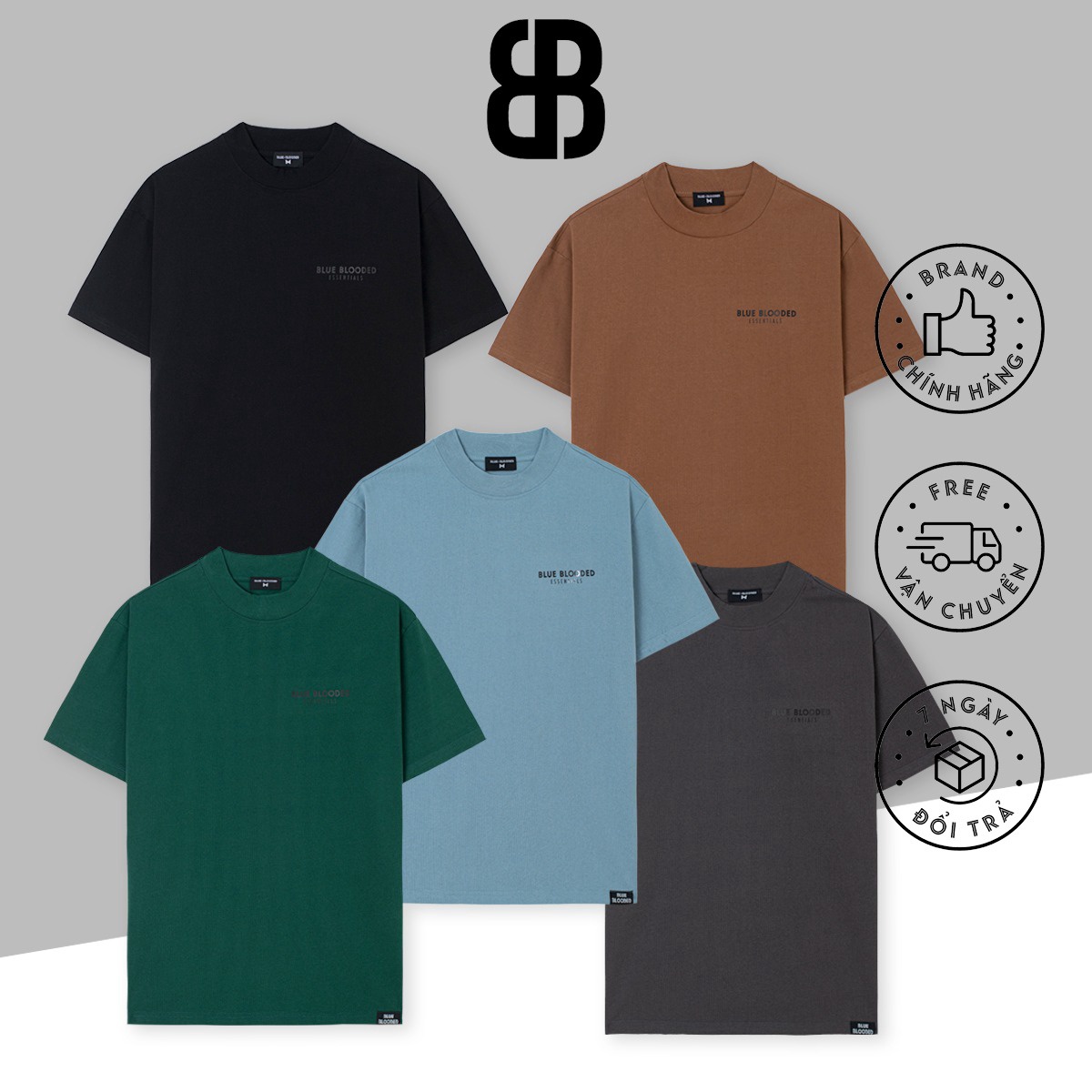 áo Thun Local Brand Blue Blooded Unisex, Cổ Cao, Phông Cộc Tay Form Rộng, Cotton 240gsm Thoáng Mát