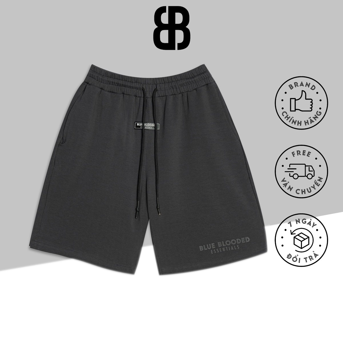 Quần Short Unisex Phù Hợp Nam Nữ, Quần đùi Thể Thao Essentials, Chất Nỉ Da Cá, Co Dãn Blue Blooded