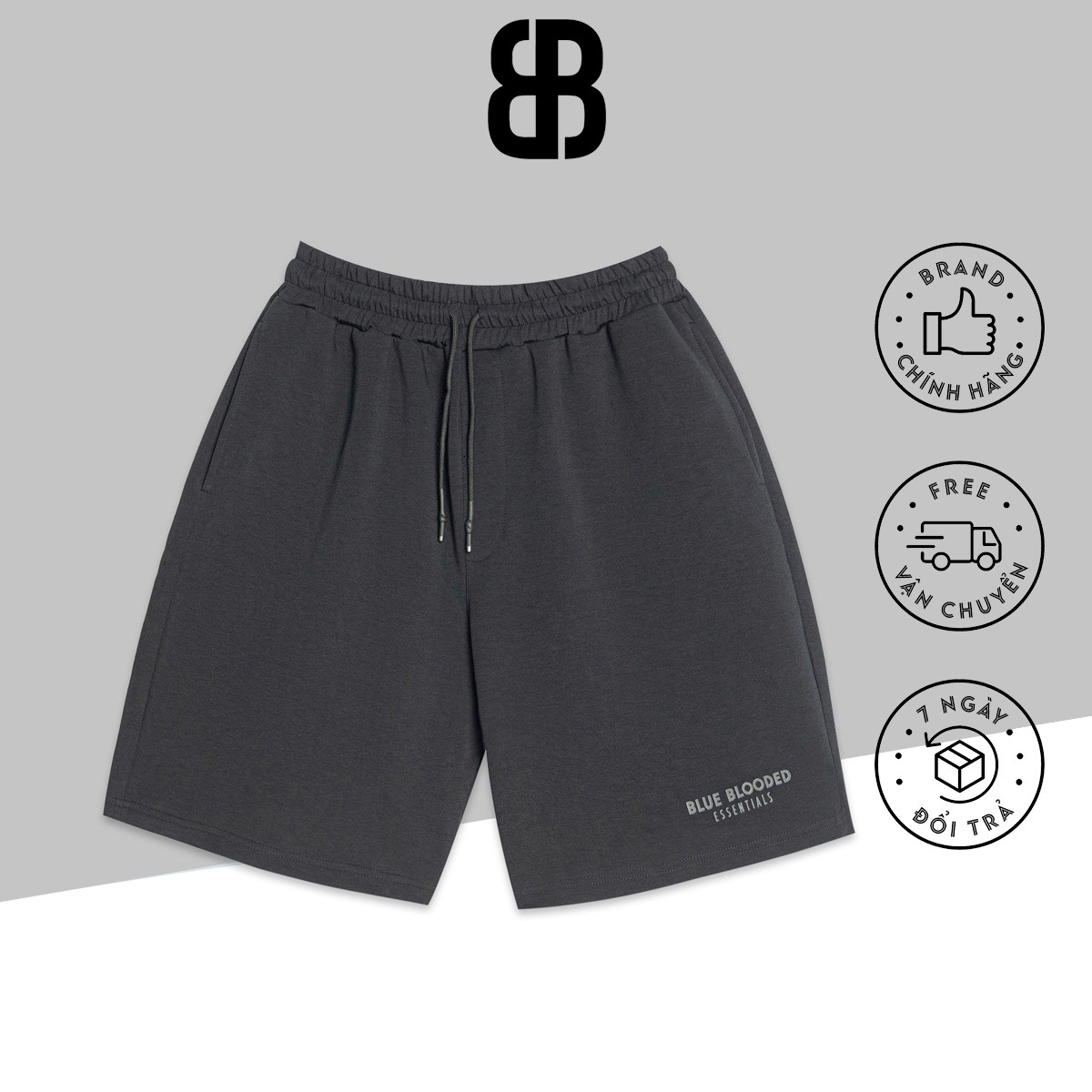 Quần Short Nam Nữ Unisex, Quần đùi Dáng Thể Thao, Chất Nỉ, Co Giãn Blue Blooded