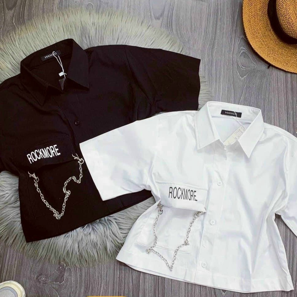 áo Sơ Mi Croptop Phối Xích – Lê Phương Boutique