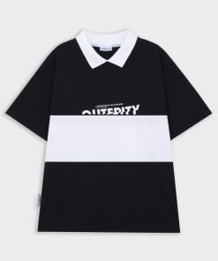 áo Polo Unisex Nam Nữ Form Rộng Phối Màu đen Trắng Học Sinh