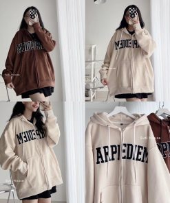 áo Khoác Nỉ Form Rộng Mũ 2 Lớp Chất Nit Cotton Chữ Diem