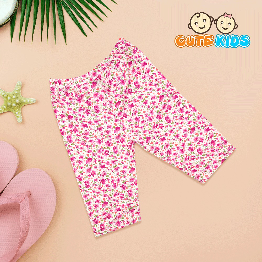 Quần Legging Lửng Bé Gái Họa Tiết Cotton Xuất đẹp Mềm Mát Co Giãn Cho Bé 17-28kg