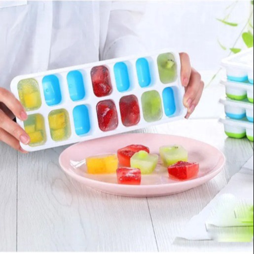 Combo 2 Khay Làm đá Silicone, Chống Dính 14 ô Có Nắp đậy An Toàn Ad175 – ánh Dương
