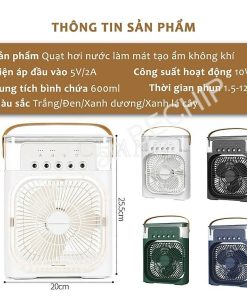 Quạt điều Hòa Phun Sương, Quạt điều Hòa Hơi Nước để Bàn Kèm đèn Led 7 Màu Ctb196 – Bechip