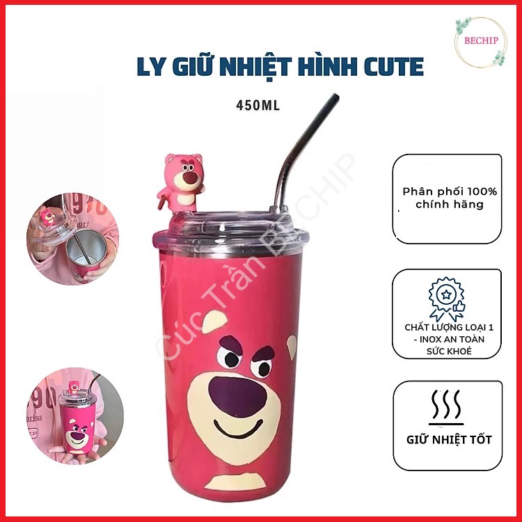 Ly Giữ Nhiệt Gấu Dâu Chất Liệu Inox 304 Kèm ống Hút 600ml Ctb199 – Bechip
