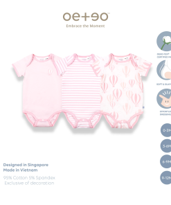 Set 3 Bộ Wow Love From Above 1197 áo Liền Quần Bé Trai Bé Gái 3 – 18 Tháng Vải 95% Cotton – 5% Spandex Họa Tiết Trơn Sọc Khinh Khí Cầu 1197 – Oeteo