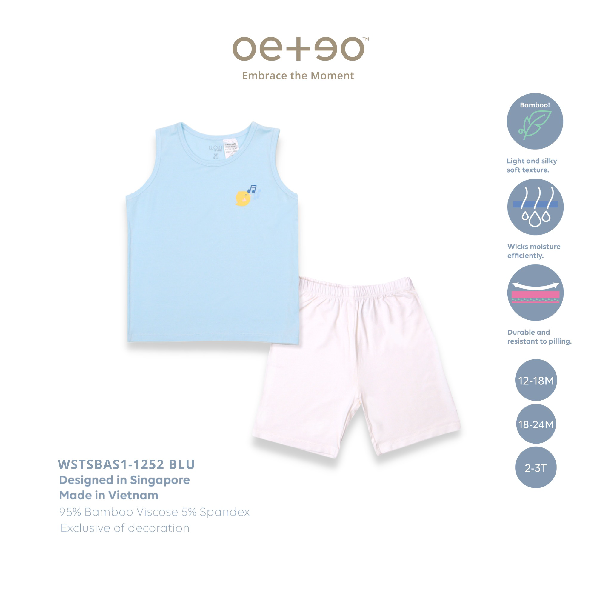 Bộ Cộc Tay Happy-go-hatchling 1252 Bé Trai Bé Gái 1 – 3 Tuổi Vải 95% Sợi Tre – 5% Spandex In Họa Tiết Chú Chim Hót – Oeteo