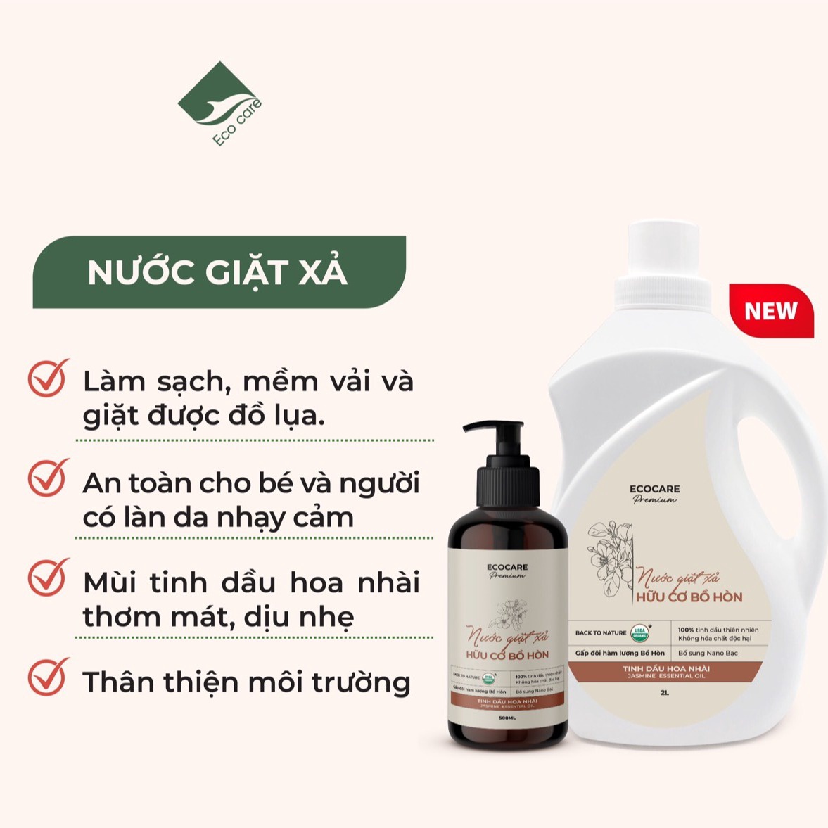 Nước Giặt Xả Hữu Cơ Bồ Hòn Tinh Dầu Hoa Nhài – Ecocare