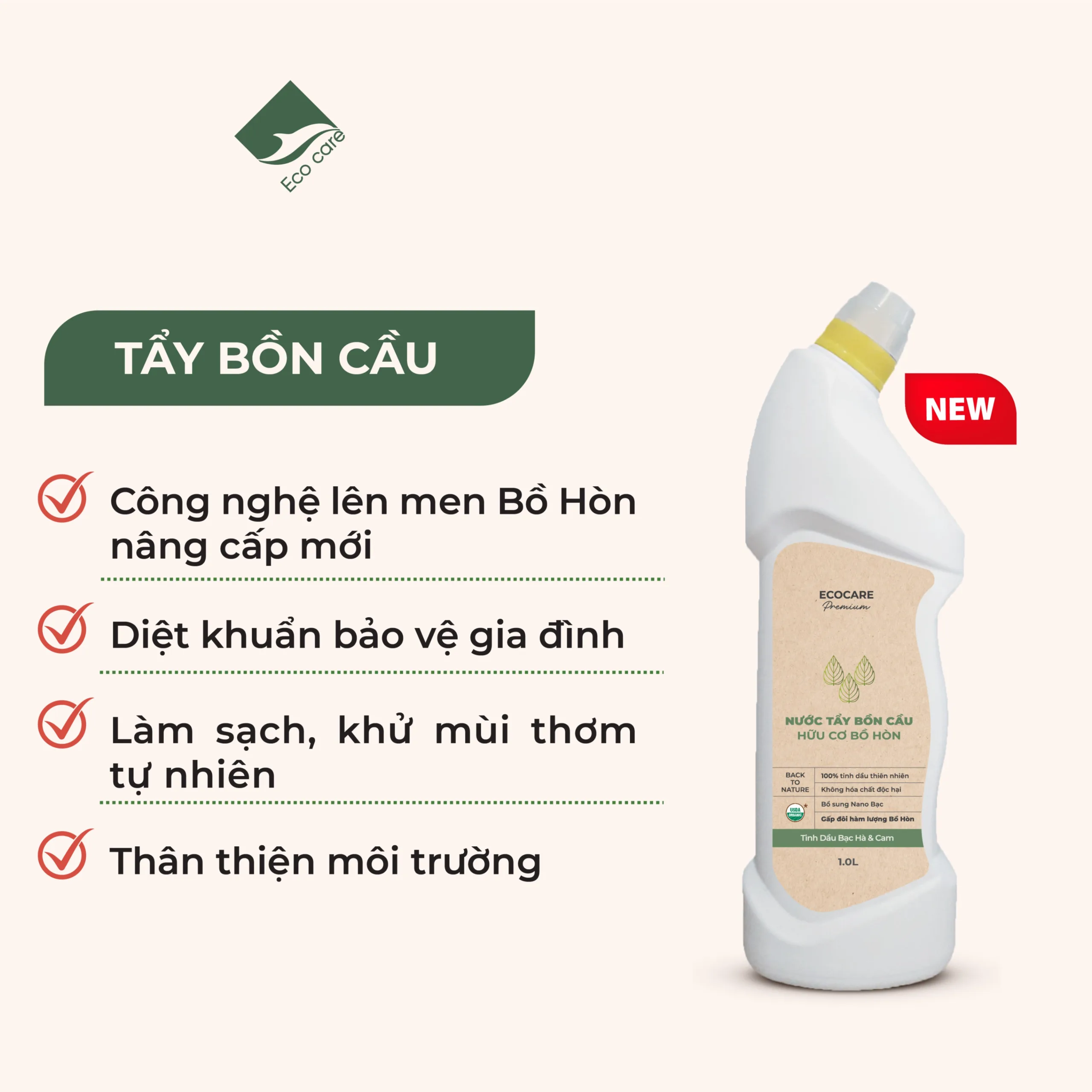 Nước Tẩy Rửa Bồn Cầu Tinh Dầu Bạc Hà Cam 900ml – Ecocare