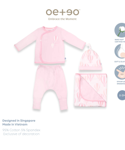 Set 4 Món Sơ Sinh Love From Above 1168 Vải 95% Cotton – 5% Spandex In Họa Tiết Khinh Khí Cầu – Oeteo