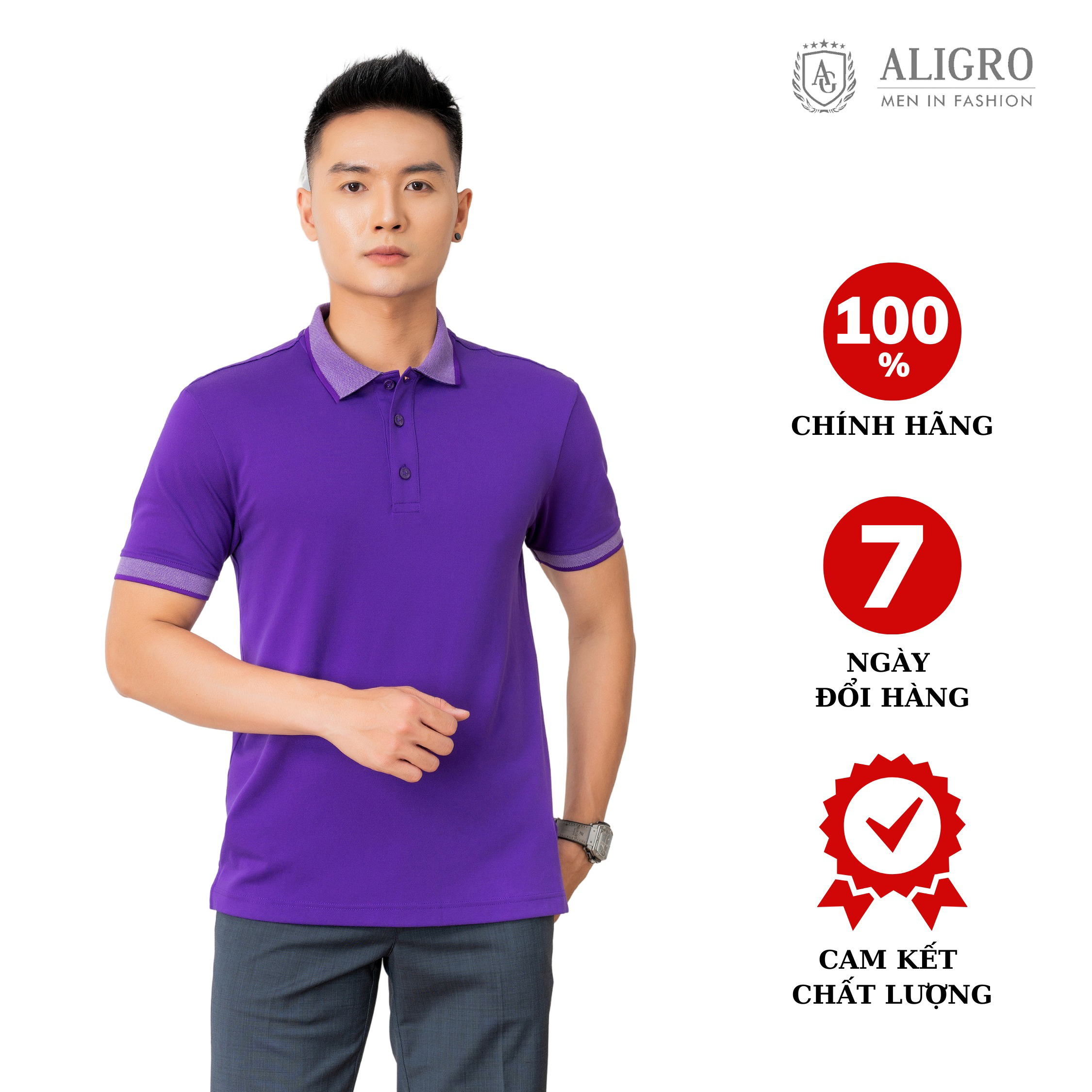 áo Polo Nam Chất Liệu Cotton Màu Tím Algplo27- Aligro