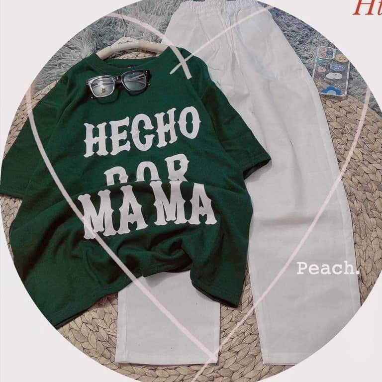 Bộ Nữ, Set Quần áo Thun Mama + Quần Kaki Trắng