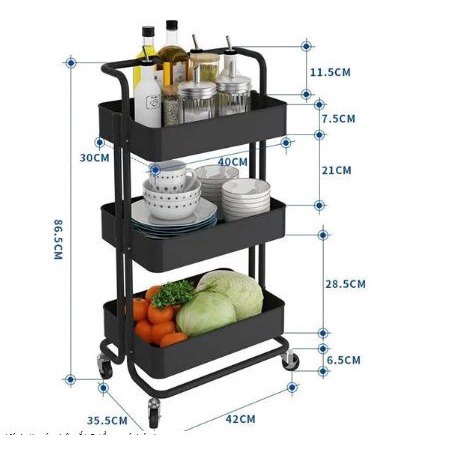 Kệ Sắt 3 Tầng Có Bánh Xe – Gdn