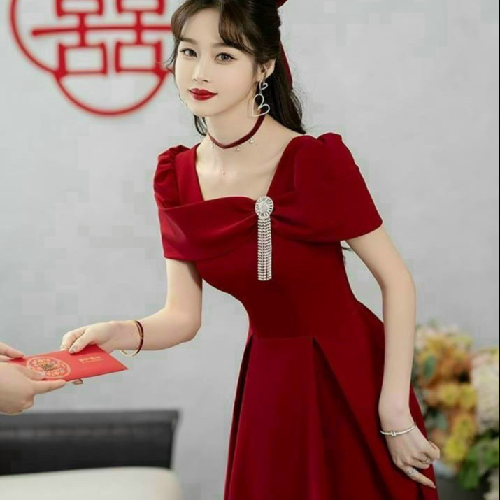 đầm Xòe Rộng Tay Phồng Kèm Phụ Kiện, Umi Kèm đá V993h – Lisa