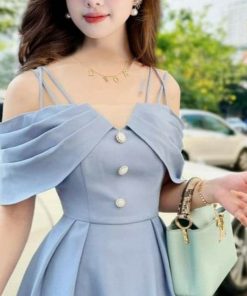 đầm Phối Lưới Kim Sa đan Dây Vai V978h – Aine