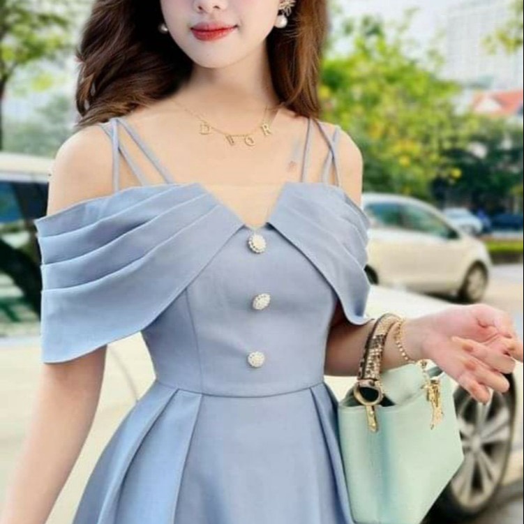 đầm Phối Lưới Kim Sa đan Dây Vai V978h – Aine