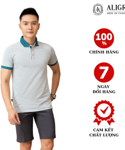 áo Polo Nam Ngắn Tay Chất Liệu Cotton Cao Cấp Họa Tiết Kiểu Dệt Chữ V Màu Xanh Sẫm Algplo79 – Aligro