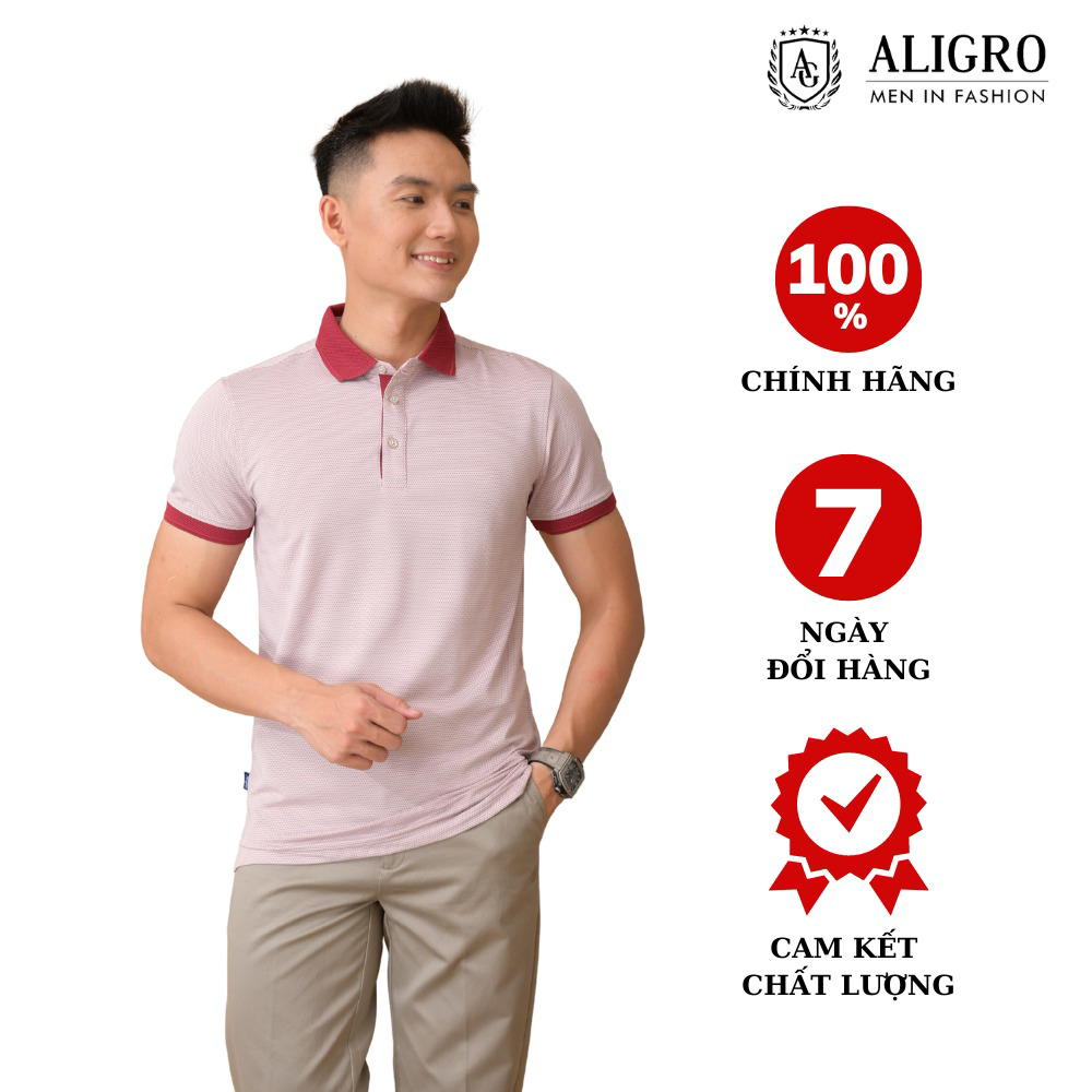 áo Polo Nam Ngắn Tay Chất Liệu Cotton Cao Cấp Hoạ Tiết Kiểu Dệt Chữ V Màu đỏ Algplo77 – Aligro