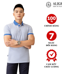 áo Polo Nam Ngắn Tay Aligro Chất Liệu Cotton Cao Cấp Hoạ Tiết Kiểu Dệt Chữ V Màu Xanh Algplo78 – Aligro