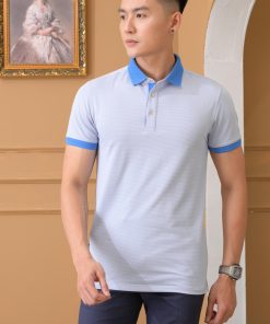 áo Polo Nam Ngắn Tay Aligro Chất Liệu Cotton Cao Cấp Hoạ Tiết Kiểu Dệt Chữ V Màu Xanh Algplo78 – Aligro