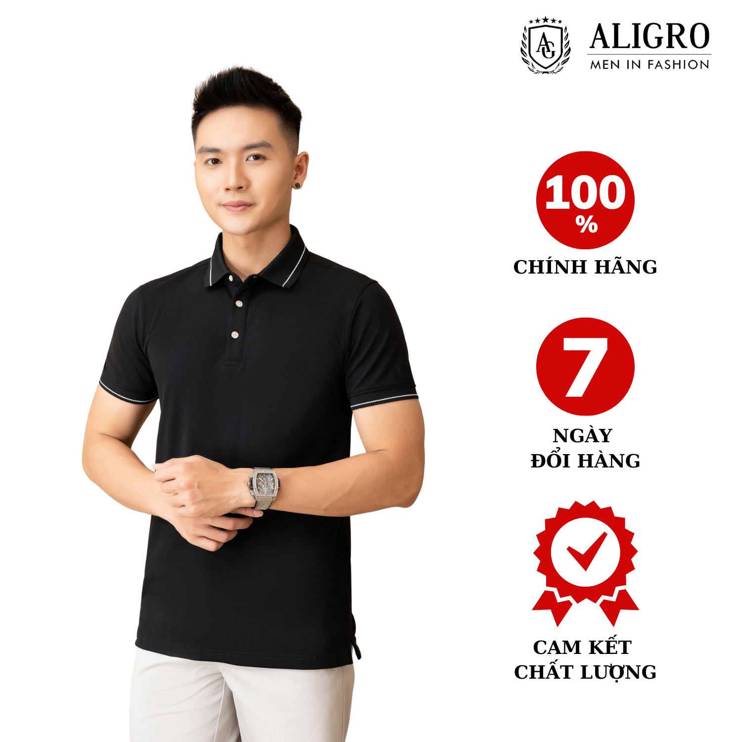 áo Polo Nam Ngắn Tay Màu đen Chất Liệu Cotton Cơ Bản Sang Trọng, Dễ Phối đồ – Aligro